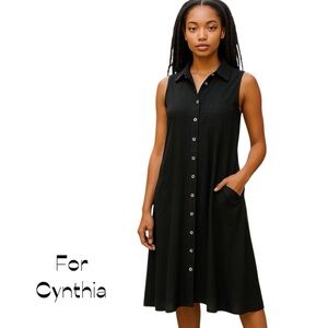For Cynthia Black Linen Sleeveless Asymmetrical Dress NWT Size S